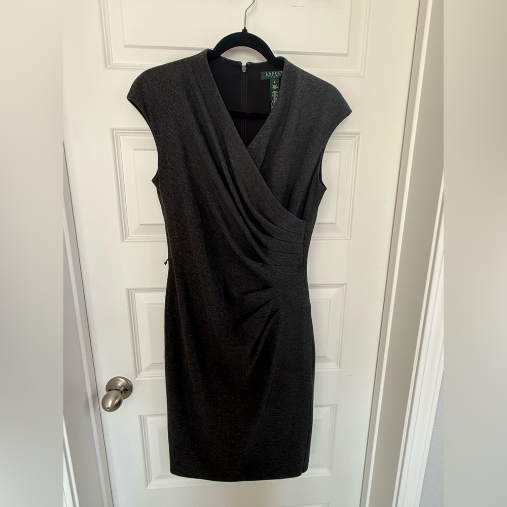 Lauren Ralph Lauren Charcoal Sheath Dress – Faux Wrap – Size 4